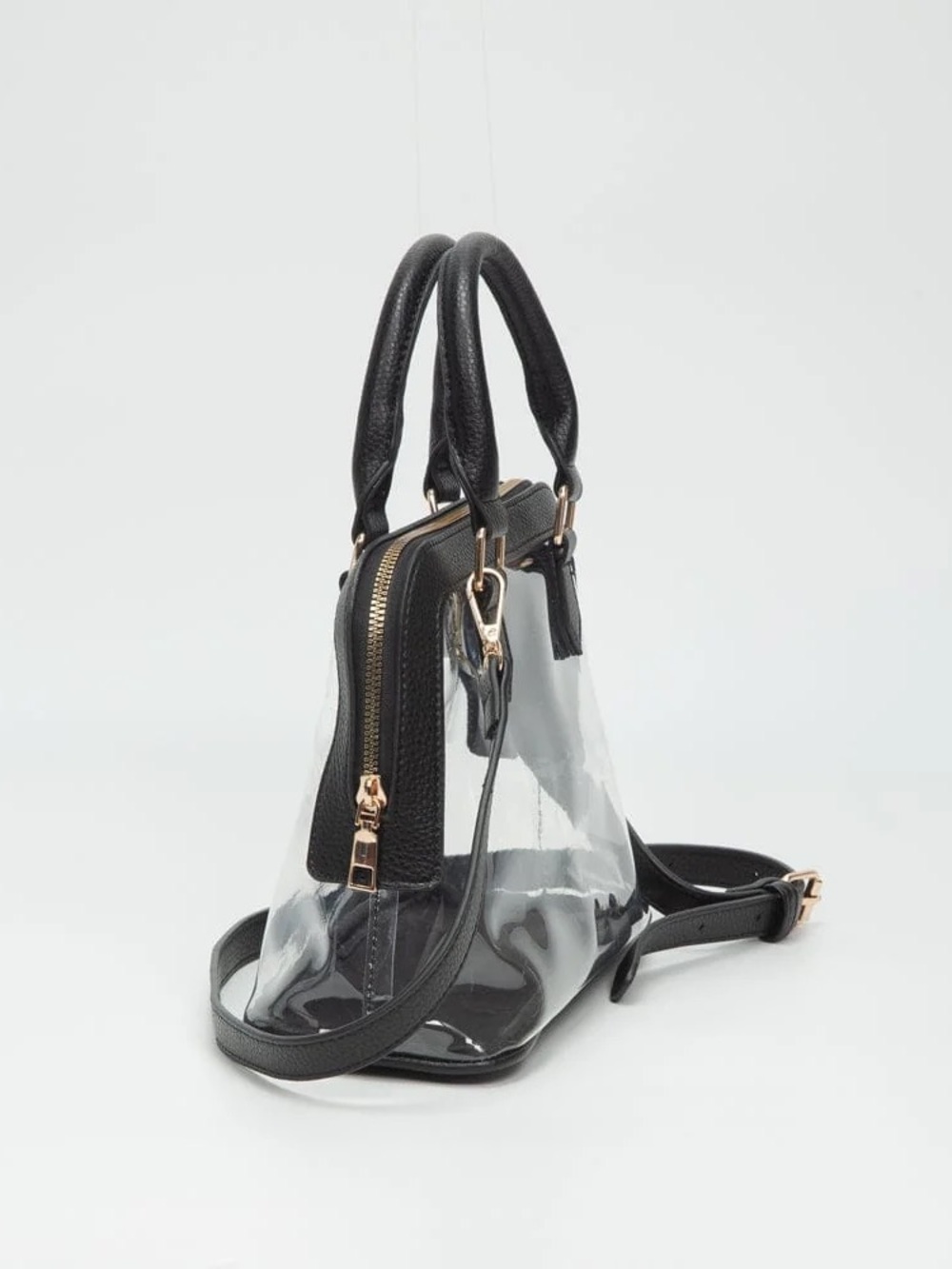 Clear Clear-Panel Tote with Black Trim and Gold Hardware - Picture 6 of 6
